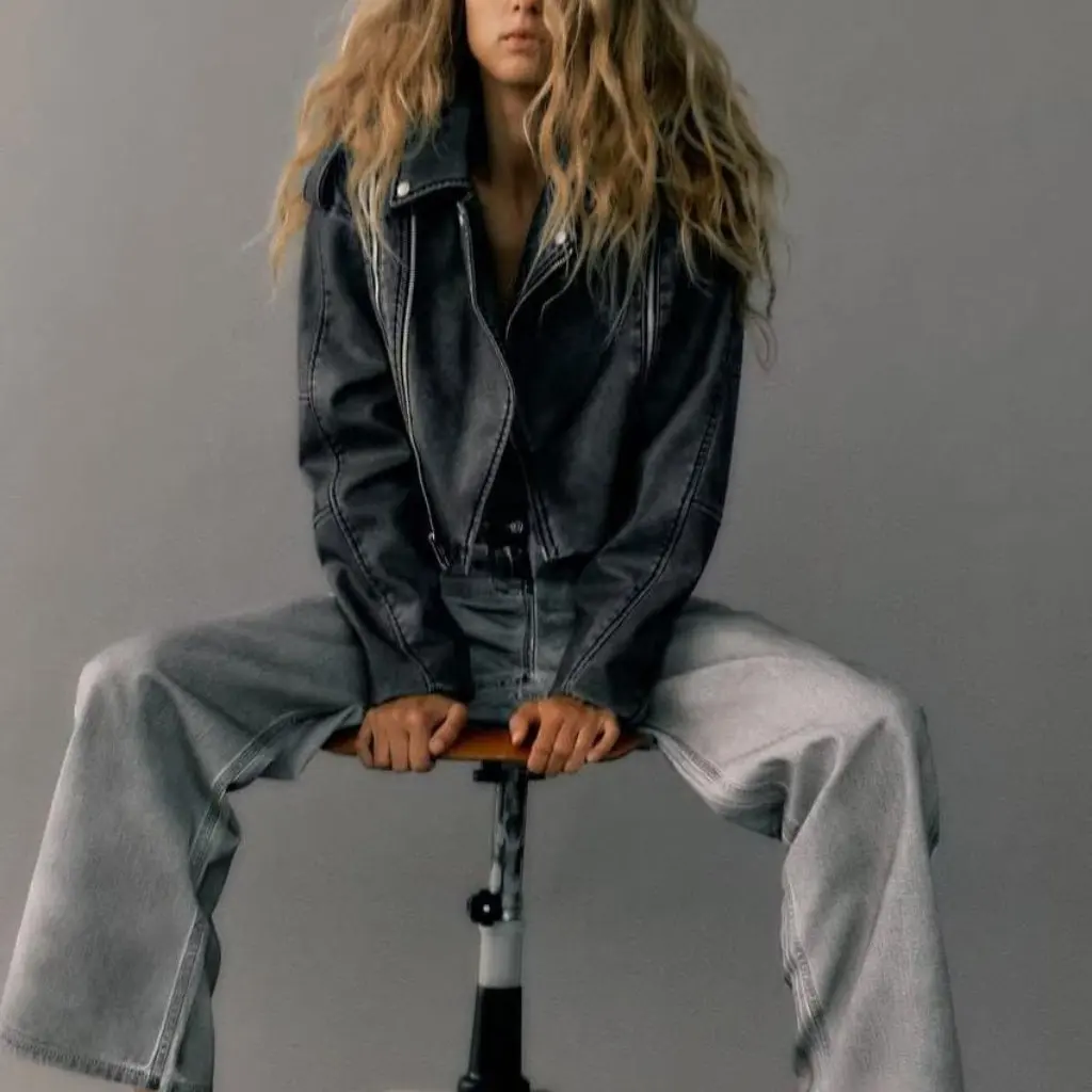 Jaqueta de couro curta feminina outono inverno lapela oblíqua zíper estilo topo por 2024 desejo moda outerwear para senhoras