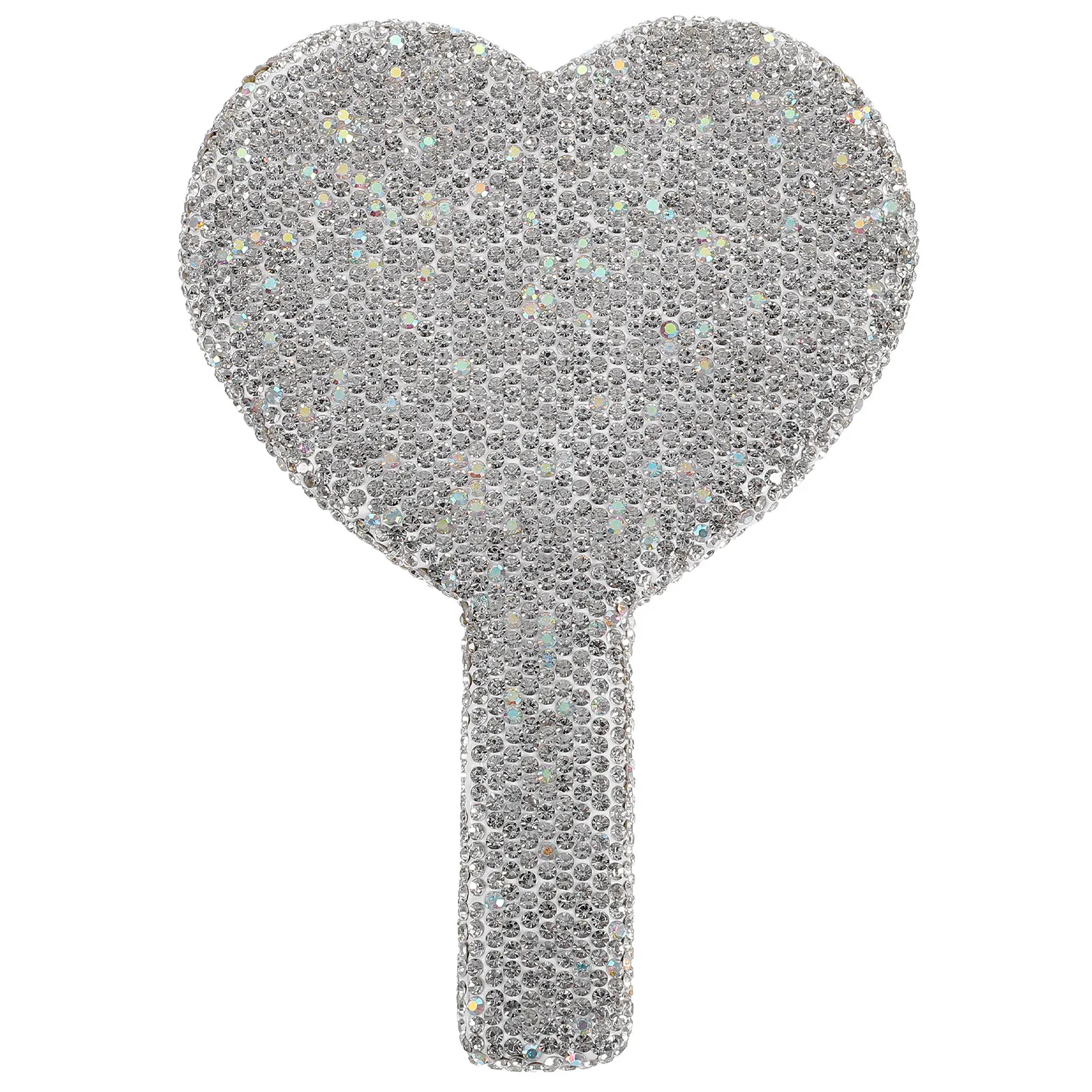 Heart Shaped Mirror Rhinestone Purse Compact Makeup Handheld Mirror Handle Clear Reflection Travel Makeup Compact