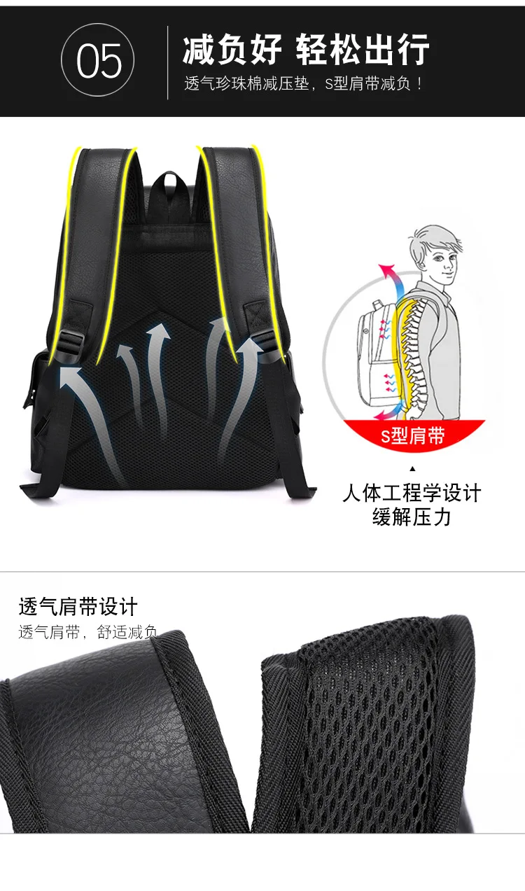 Large capacity soft PU backpack for men and women