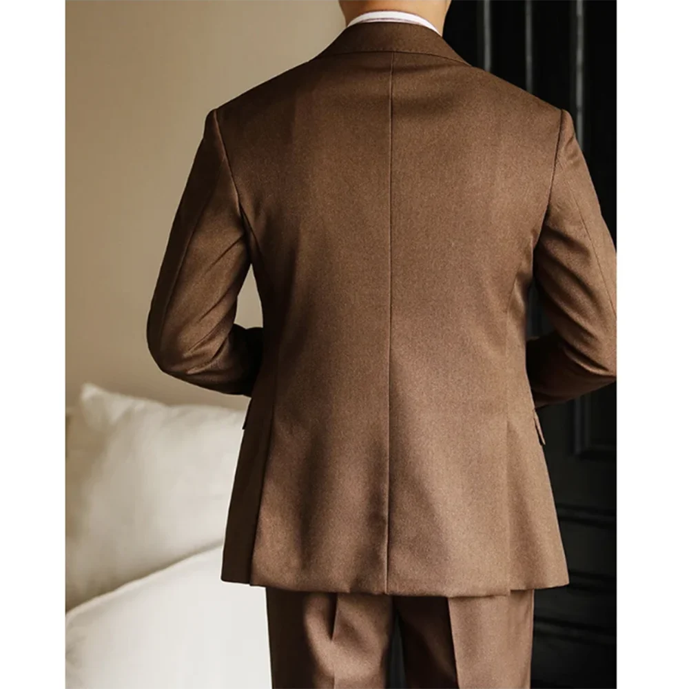 Elegant White Black Brown Suits for Men Double Breasted 2 Piece Jacket Pants Male Clothing Business Gentleman Blazers Sets