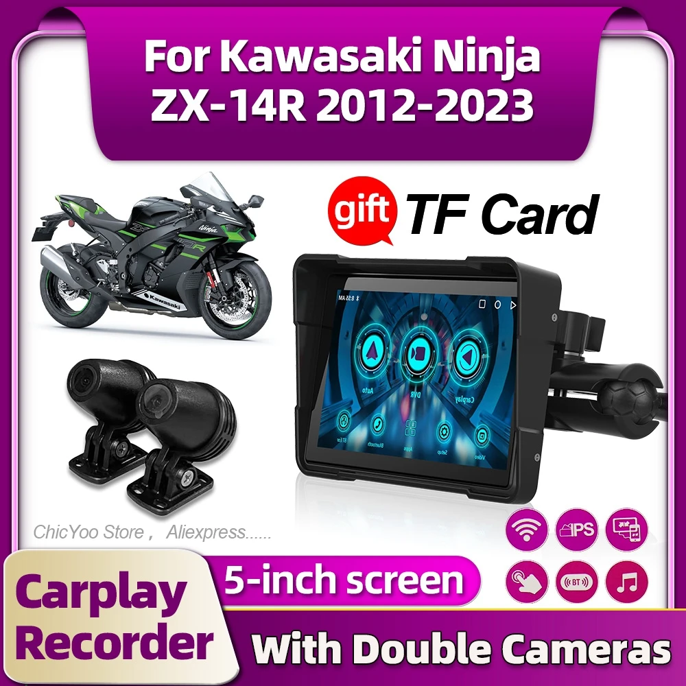 

Мотоцикл CarPlay 5 дюймов Bluetooth водонепроницаемый портативный для Kawasaki Ninja ZX-14R 2012 2013 2014 2015 2016 2017 2018 2019 2023-