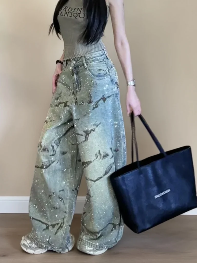 

High Waist Wide Leg Pants Straight Cut Tie Dye Denim Women's Spring Faion Casual High-End Feeling Loose Slimming Jeans