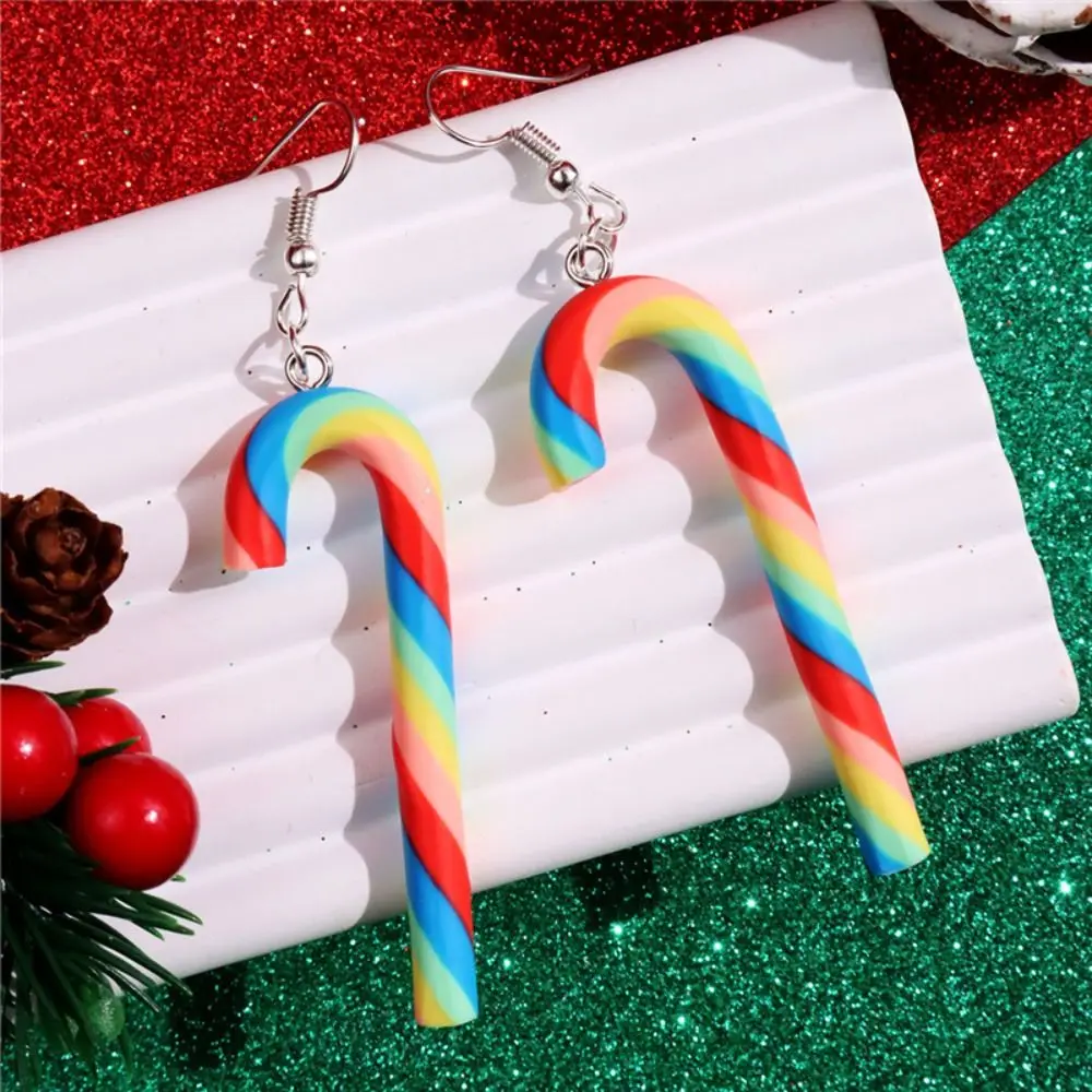 New Colorful Stripes Christmas Earrings Christmas Hook Earrings Simple Candy Cane Christmas Pendant Earrings Xmas Gift Jewelly