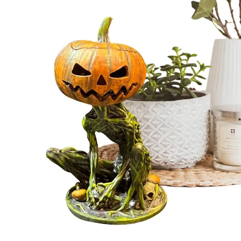 Halloween Pumpkin Statue Resin Pumpkin Human Decor Sculpture Unique Collectible Figurines Handcrafted Pumpkin Resin Crafts For