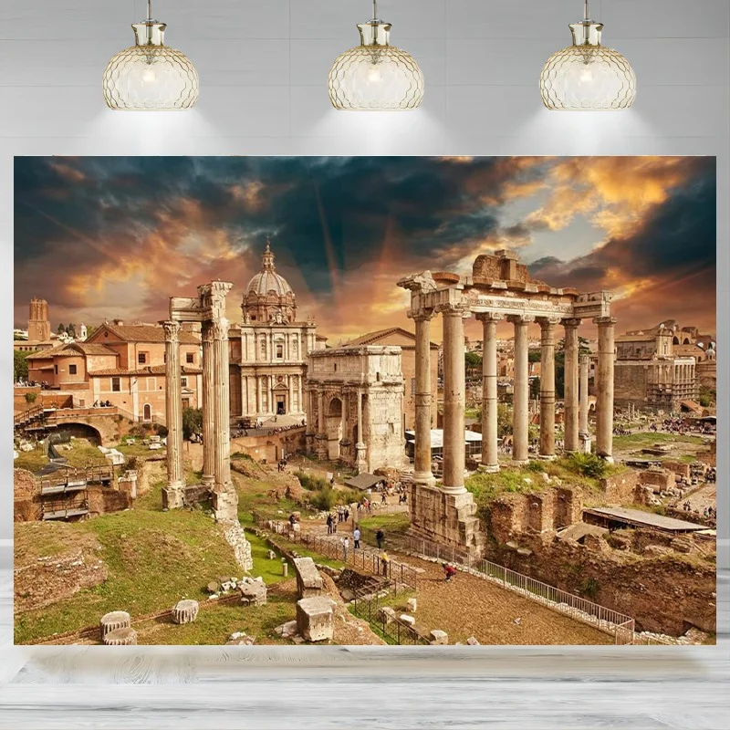 Roman Photography Backdrop Italy Ancient Building Background Ruins Decorations Travel Photoshoot Banner