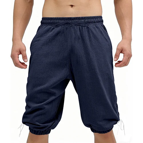 

American Summer Men's Linen Casual Hawaiian High Street Hip Hop Loose Harem Drawstring Shorts