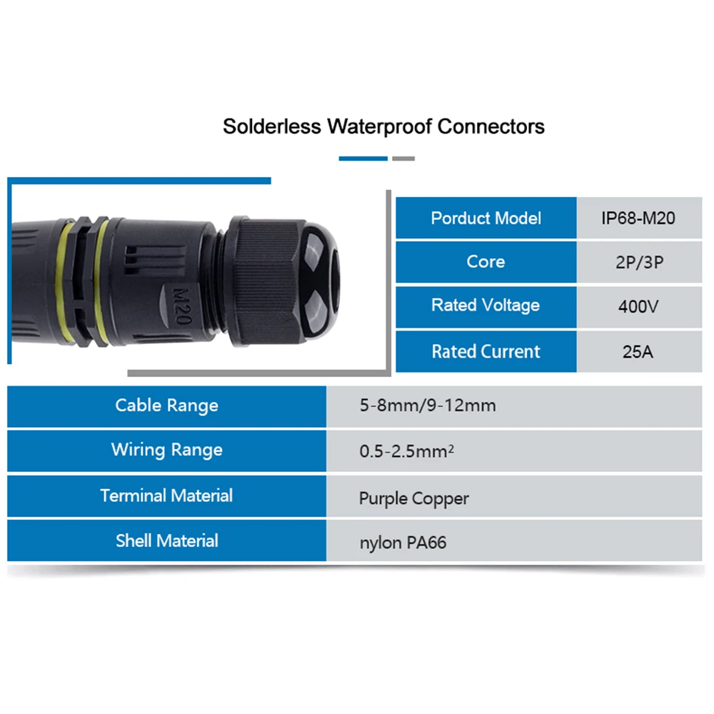 IP68 waterproof connector led Outdoor joint M20 Junction Box Adapter Terminal Rain Proof Straight Plug Socket Quick Connectors