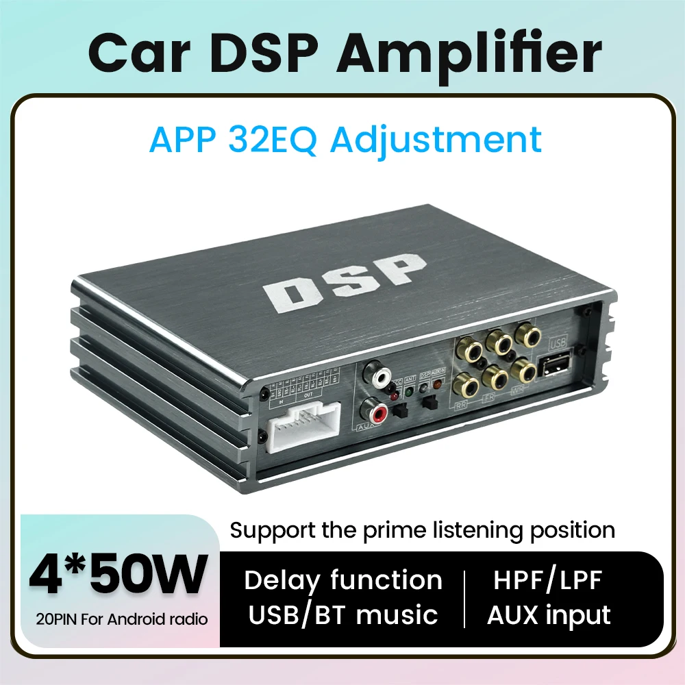 Plug and Play 4*50W DSP Amplifier for Android Car Radio Stereo High-powered Ultimate Sound Improve Subwoofer Delay Effect BT5.1