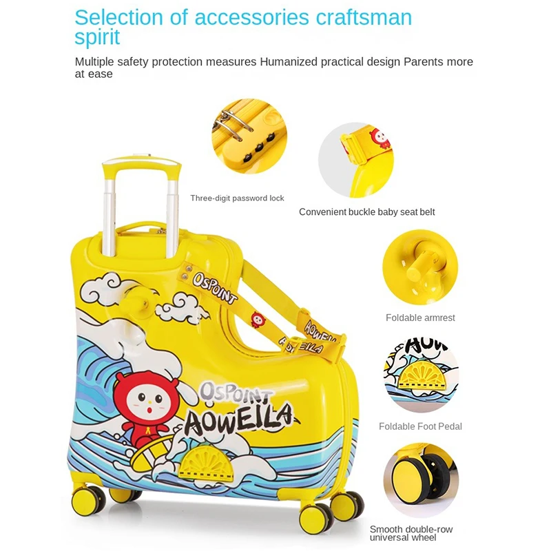 Suitcase Can Sit to Ride Trolley Luggage 20 24 inch Cartoon Baby Children's Travel Bags Suitcase on Wheels Tide Kids Luggage