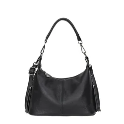 Genuine Leather Women's Bags Fashion Tassel Women's Handbags Crossbody Bags Women's Solid Colours Satchel Large Capacity