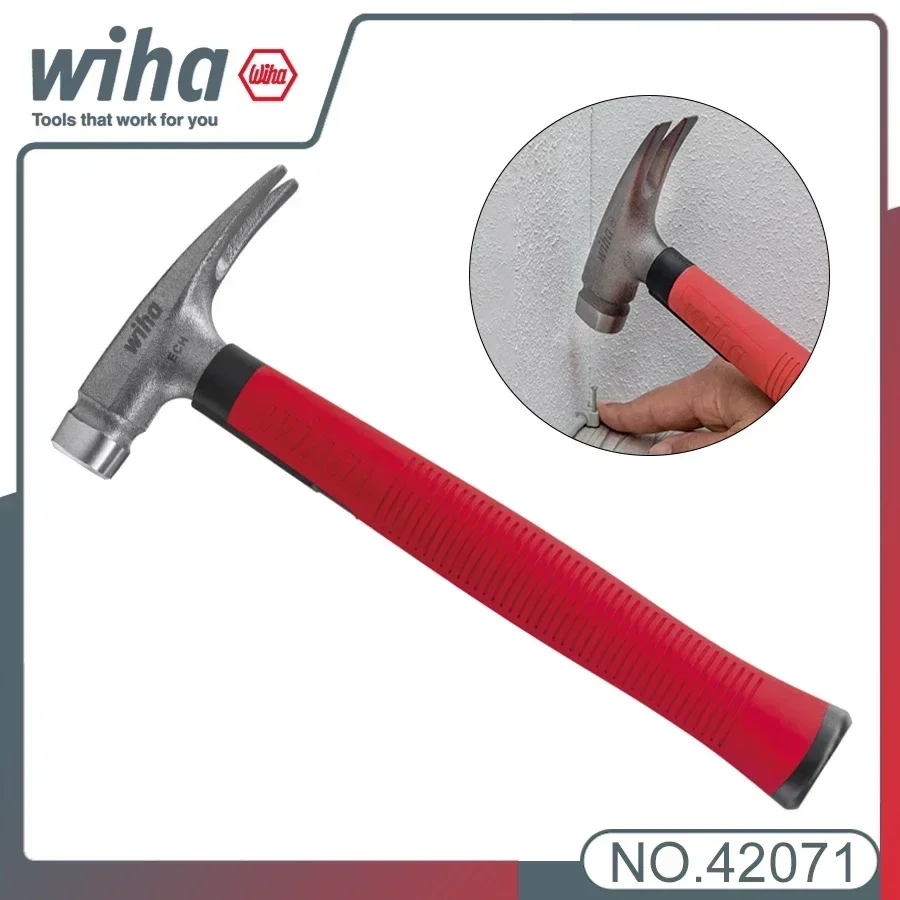 WIHA 42071 Martillo de electricista Martillo de garra de acero Cabeza de 300 g Mango antideslizante Mango aislado Herramienta de reparación Carpintero Hamm resistente