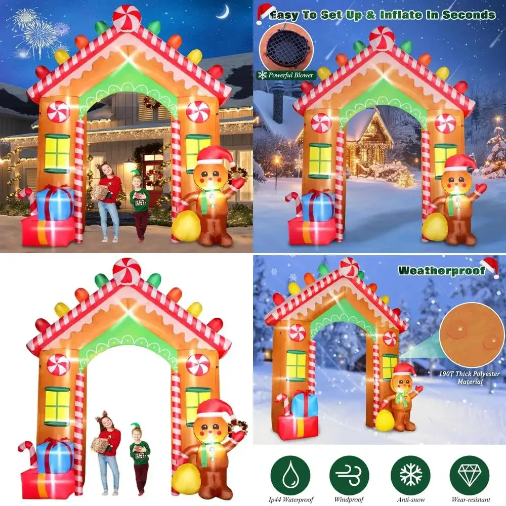 

9-Foot Gingerbread House Archway with LED Lights and Colorful Gifts for Outdoor Christmas Decor
