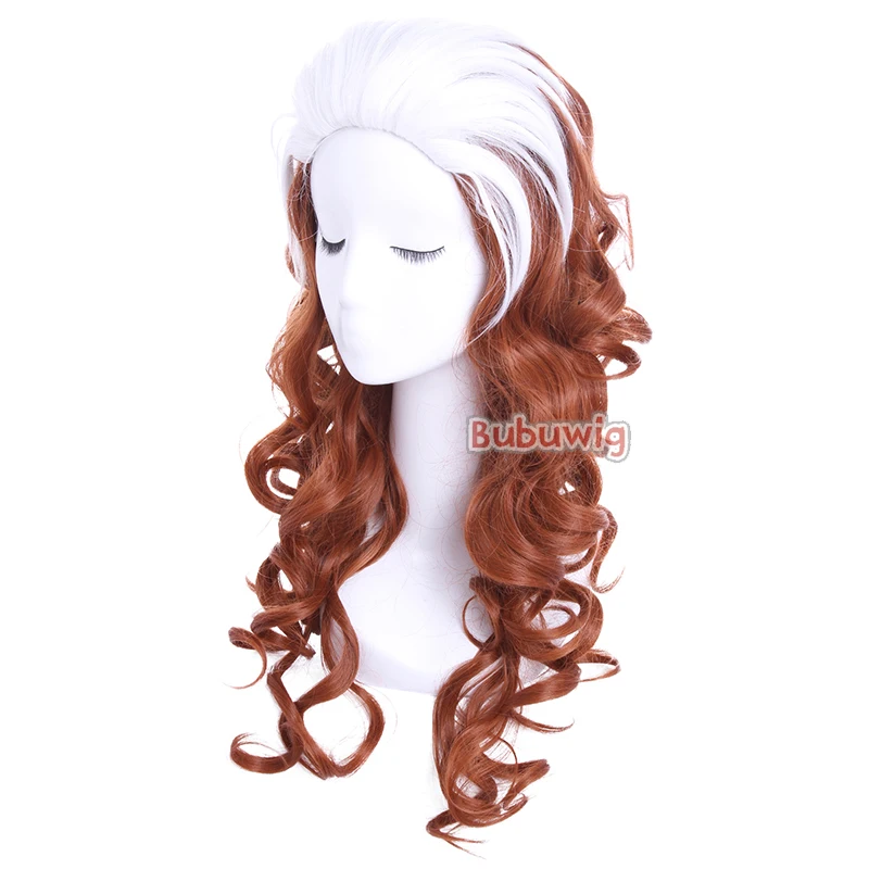 Bubuwig Kunst haar Anna Marie Cosplay Perücken x Männer Rogue Anna Marie 60cm lang lockig gewellt braun gemischt weiße Perücke hitze beständig