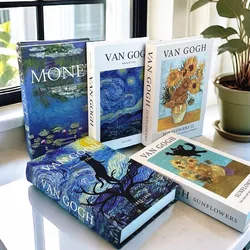 Van Gogh Monet Fake Book Storage Box Funny Black Cat Sunflower Water Lily Decorative Coffee Table Books Home Decor Shooting Prop