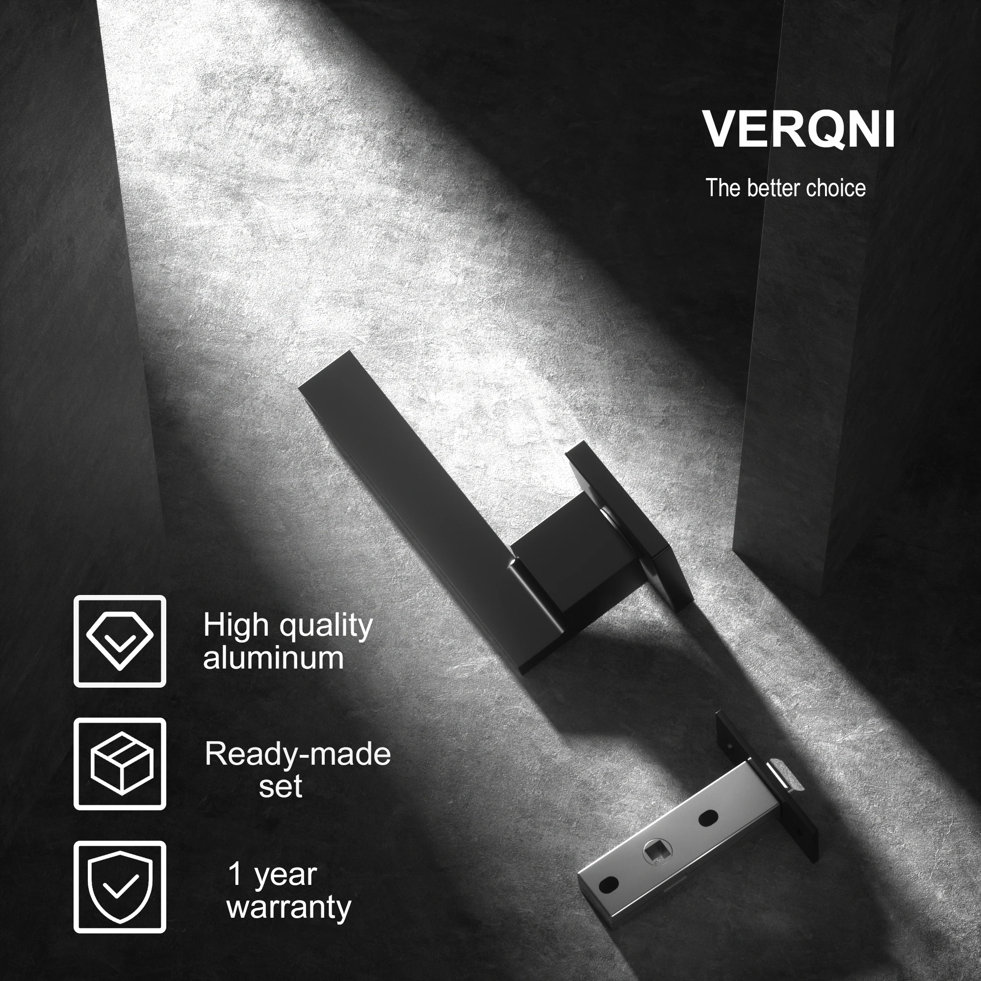 

VERQNI MANIGLIE & ACCESSORI HRAB-257 Modern Matte Black Mute Aluminium Lever Door Handle Lock Set Interior Main Door