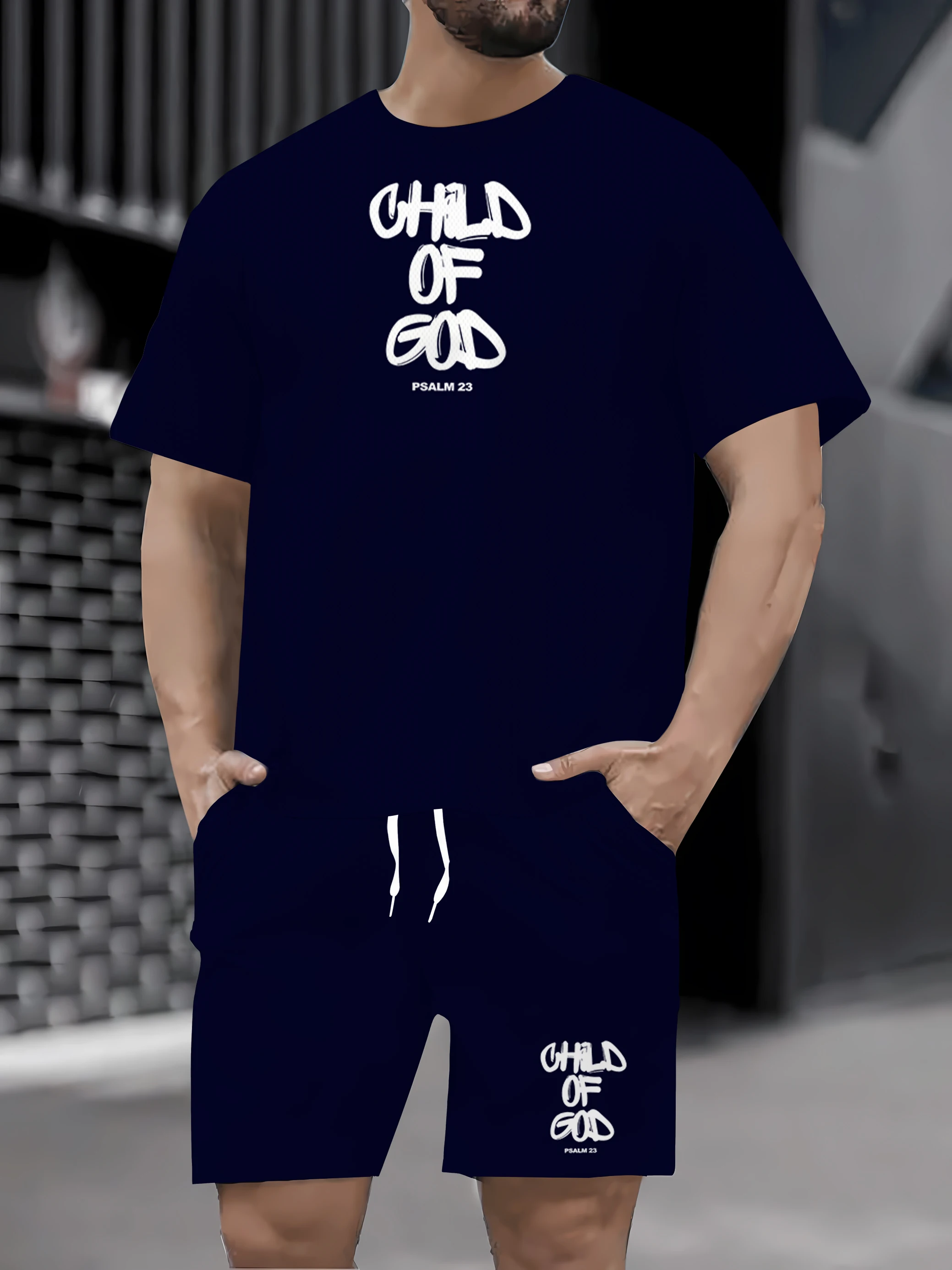 

2025 Summer New Men's 2D Trendy Design Letter Printed Round Neck Short Sleeve T-shirt and Shorts Set 2-piece High Quality Casual