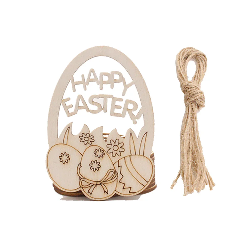 60PCS Pasen Woondecoratie Houten r Bunny Houten Chips Konijn Ei Hout Ambachten Hangende Hangers Happy Easter Party Home Decora