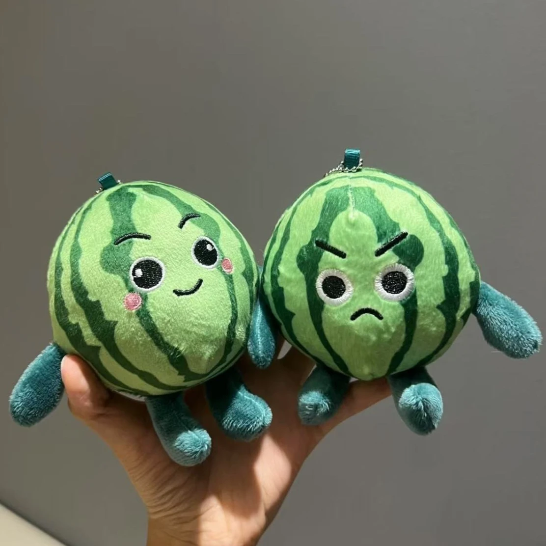 Funny Expression Watermelon Plush Toy Keychain Cute Fruit Stuffed Doll Pendant Soft Bag Charm Car Key Ring Boys Girls Gift