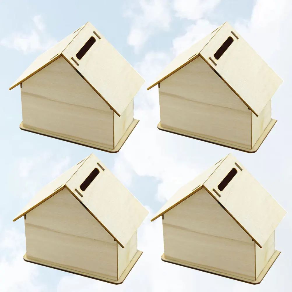 

Desktop Wooden Box 4pcs Set Shape Storage Container DIY Craft Blank Wood Holder Unpainted
