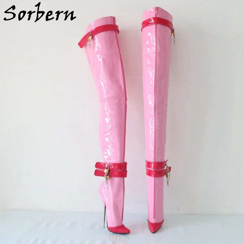 Sorbern 6 Locks Front Zipper Crotch Thigh High Boots Ballet Metal High Heels Sm Pinup Shoes Custom Fetish Shoes Custom Colors