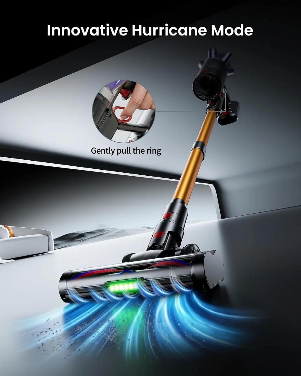 650W 55Kpa 70Mins Cordless Vacuum, Hurricane Mode, Anti-Tangle, Self-Standing, 1.8L Cup for Home Pet Hair view 4