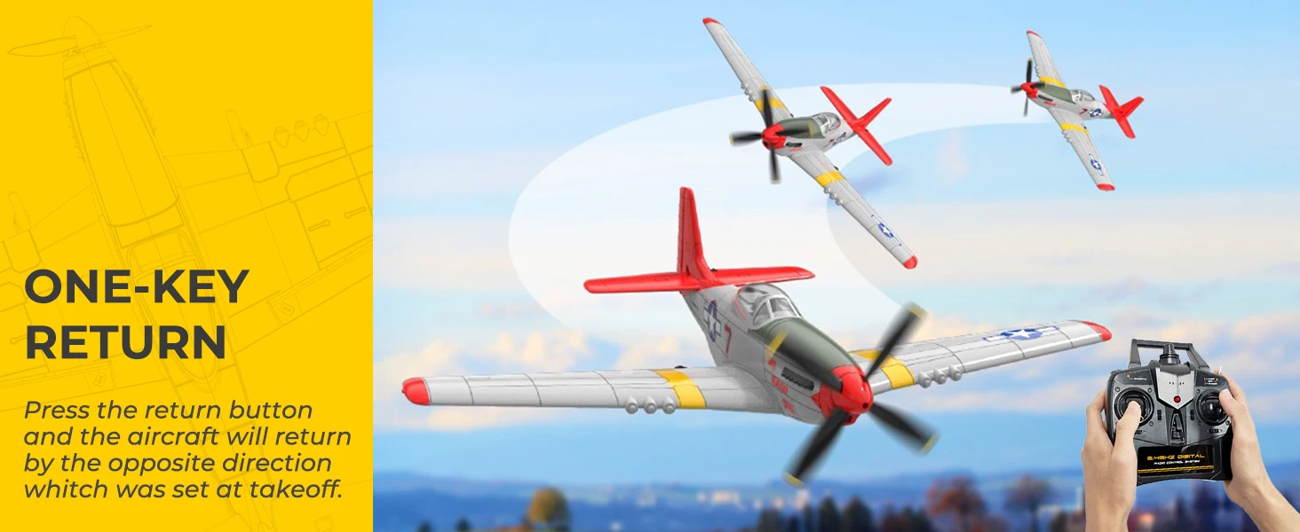 Volantexrc P51 Mustang RC Plane, 3-Level Control, One Key Aerobatic RC Airplane, Easy Assembly for Beginners & Adults