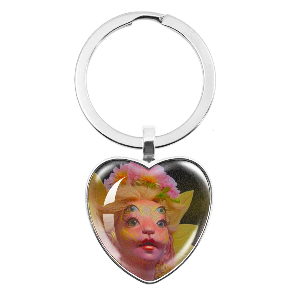 سلسلة مفاتيح كابوشون متدلية على شكل قلب ، مغنية ميلاني مارتينيز ، فتاة خرافية ، مجوهرات زجاجية Y2K ، هدايا للأصدقاء والمعجبين والأصدقاء