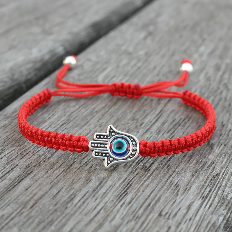 Vintage Handmade Weaved Fatima Hamsa Hand Bracelet Women Men Braided Turkish Evil Eye Bracelet For Women Spiritual Jewelry