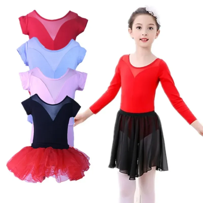 Short Sleeved Gymnastics Leotard Swimsuit Ballet Leotards For Girls Kids Child Cotton Dance Bodysuit Wear Ballroom Show Outfit