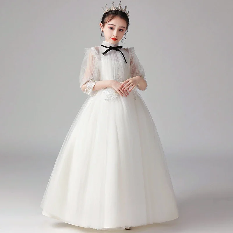 

Kids Formal Evening Dresses for Girls 4 8 12 14 Years Sexy Long Party Ball Gowns Princess Pageant Wedding Guest White Mesh Dress