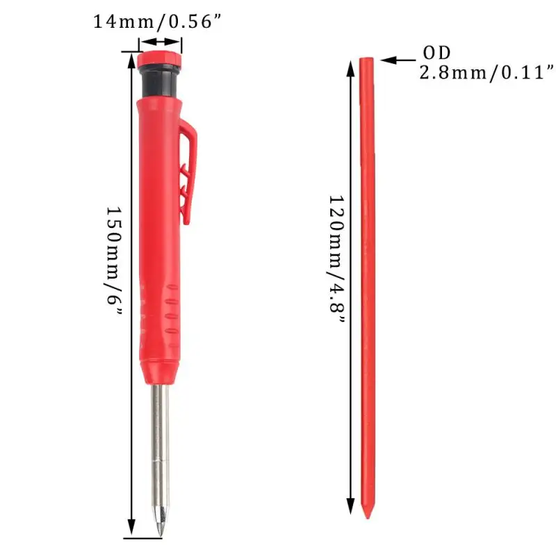 Lápis de carpinteiro sólido com apontador, lápis mecânico, carpintaria construção, cabeça longa, papelaria, 1 pc, 2pcs