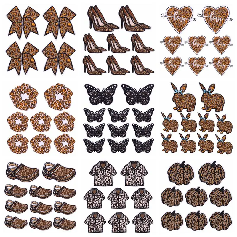 10PCS Wholesale Leopard Shoe Heart Butterfly Embroidery Patch Iron On Patches For Clothing thermoadhesive Patches On Clothes DIY