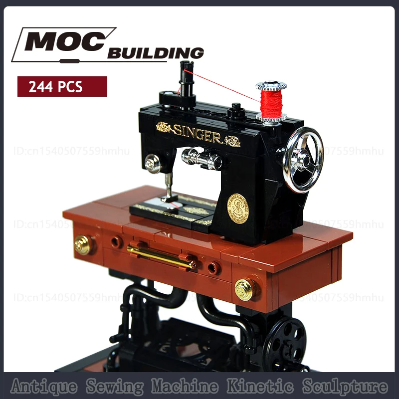 

GBC Module Antique Sewing Machine Kinetic Sculpture Model Moc Building Blocks DIY Assembly Technology Bricks Automaton Toys Gift