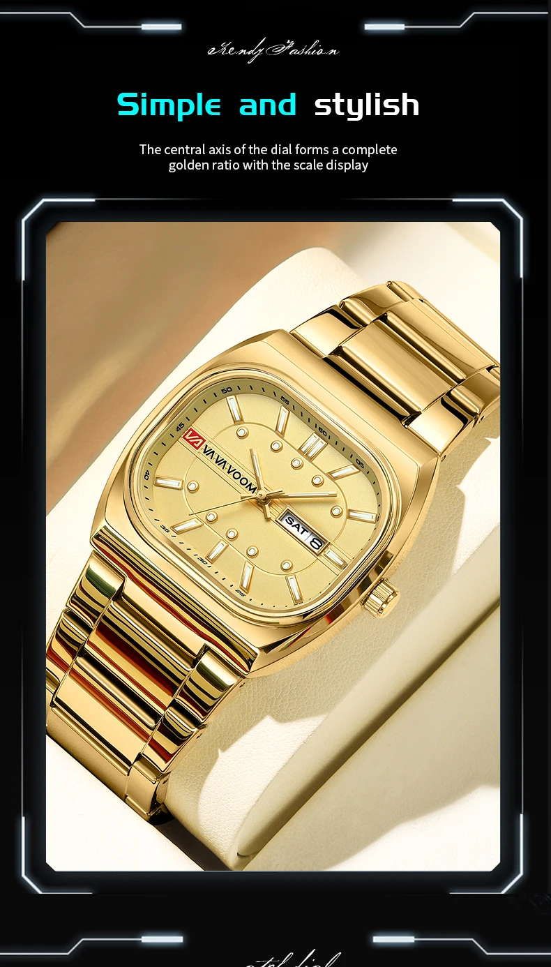 Herren-Quarzuhr mit Edelstahlarmband, 40mm Rechteckiges Zifferblatt, 3 Bar Wasserdicht, Modischer Business-Stil, Tägliche Casual-Uhr, Relogios – Detail 2