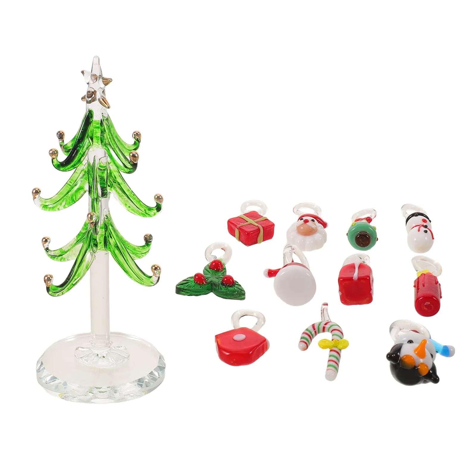 Glass Christmas Tree Miniature Green Tree Statue Star Topper Holiday Table Decor Christmas Centerpiece Office Home Ornament