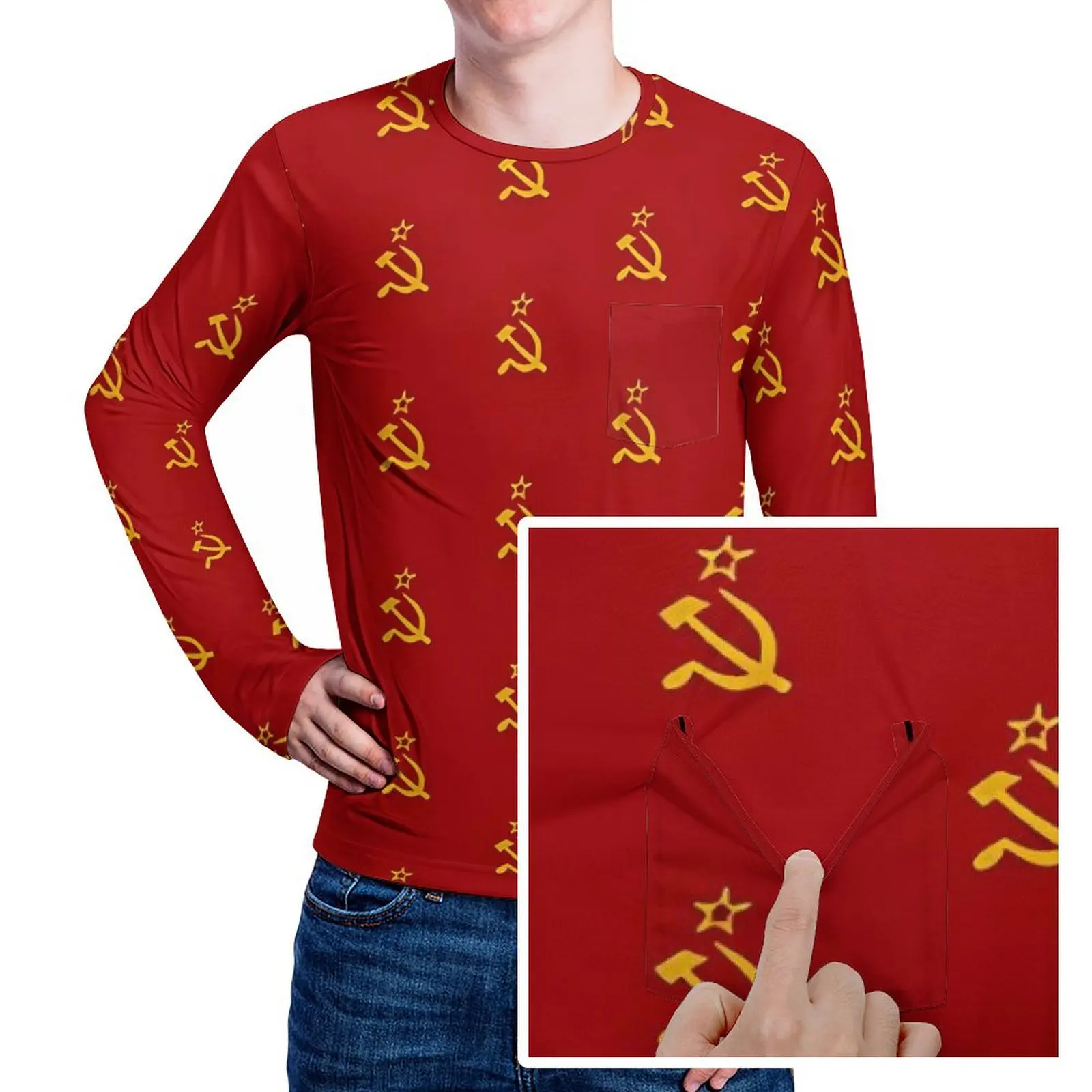 CCCT Soviet Flag Hammer And Sickle T-Shirt Man Fashion T Shirts Autumn Graphic Tee Shirt Long Sleeve Oversized Birthday Present