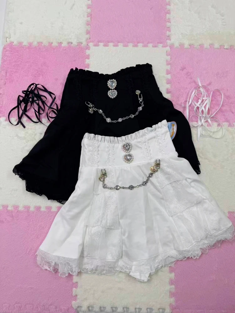 

Элегантные кружевные повязки для вечеринок, юбки-торты, женская готическая юбка Y2k с металлической пряжкой, японская милая мини-юбка в стиле Лолиты, женская