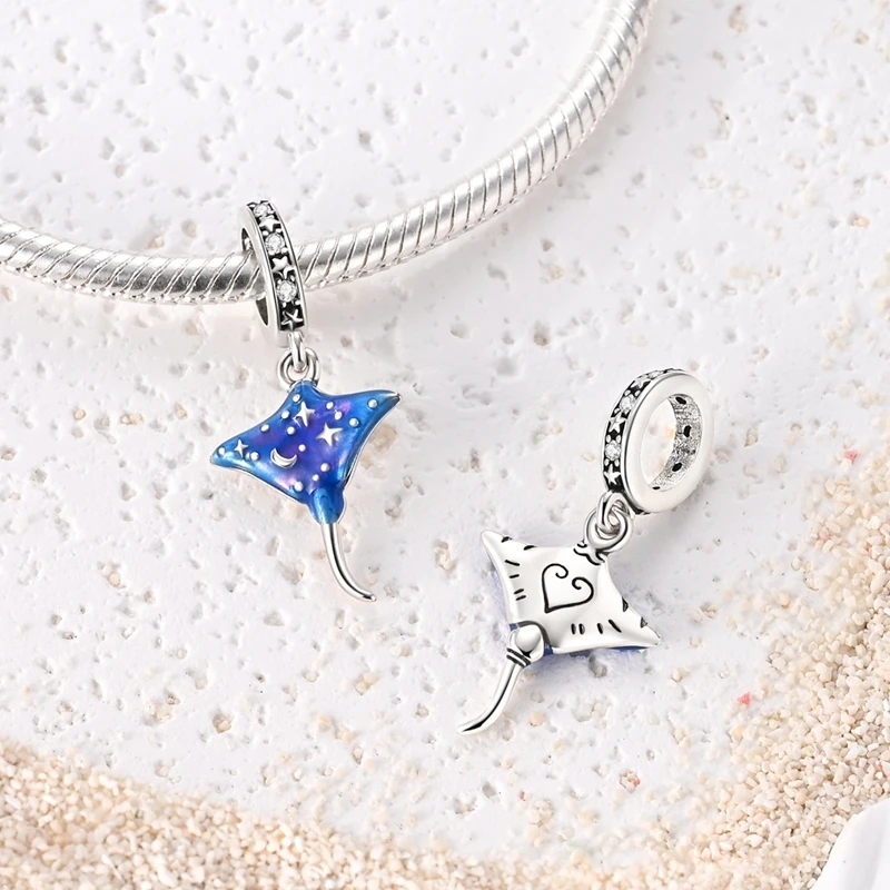 2026 Sommer Charms Perlenanhänger 925 Sterling Silber Ozeanperle Fisch Muschel Schildkröte Charm passend für Armband für Damen DIY Schmuck Geschenk – Detail 30