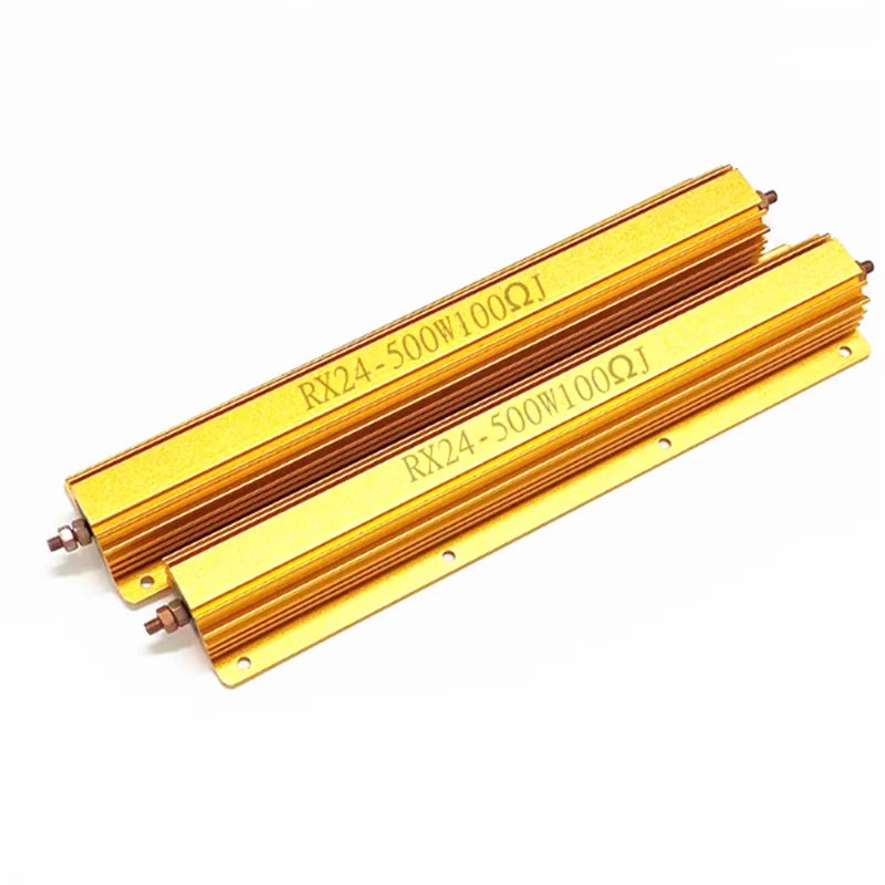 1PCS RX24 500W High-Power Gold-Plated Aluminum-Cased Heat-Dissipating Resistor 01R 0.22R 0.3R 0.47R 1R 3.3R 8R 18R 500R 1K 10K