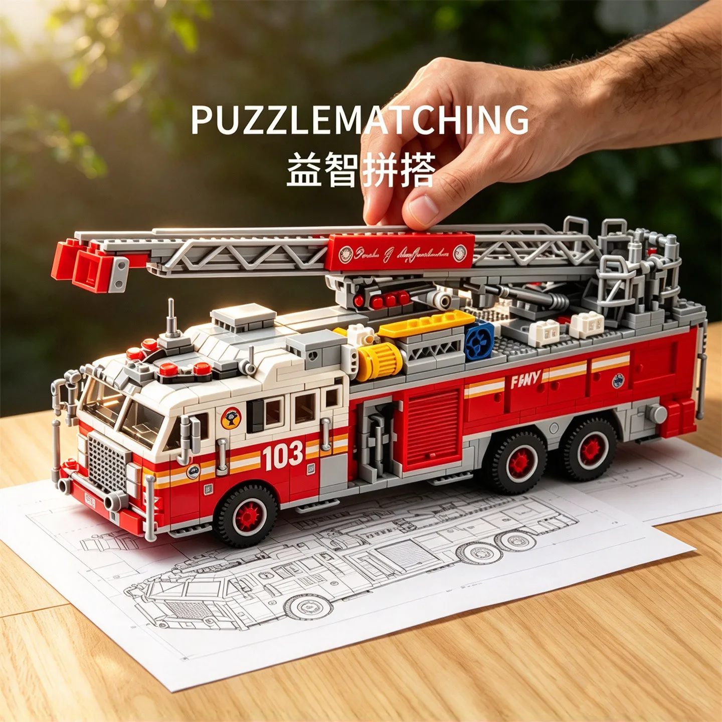 2026 New 1332-Piece Fire Truck Toy: Retractable Ladder Truck Building Blocks, Police City Car Model, Birthday Gift