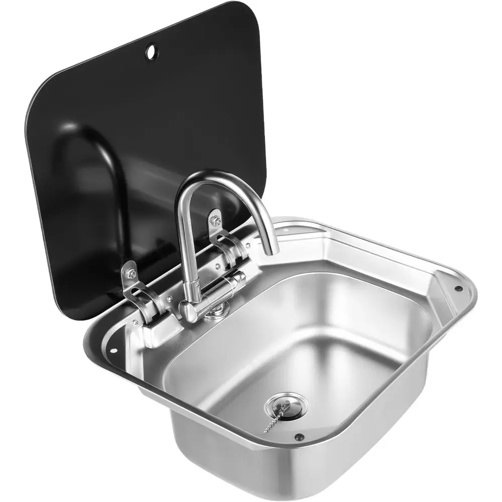 

Раковина для автодома/каравана/лодки из нержавеющей стали со складным смесителем и крышкой, для мытья рук