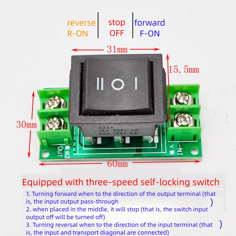 

Motor Forward and Reverse Switch 0-120V Motor Controller Switch 0-20A Forward/Stop/Reverse Two/Three Gear Motor Control Module