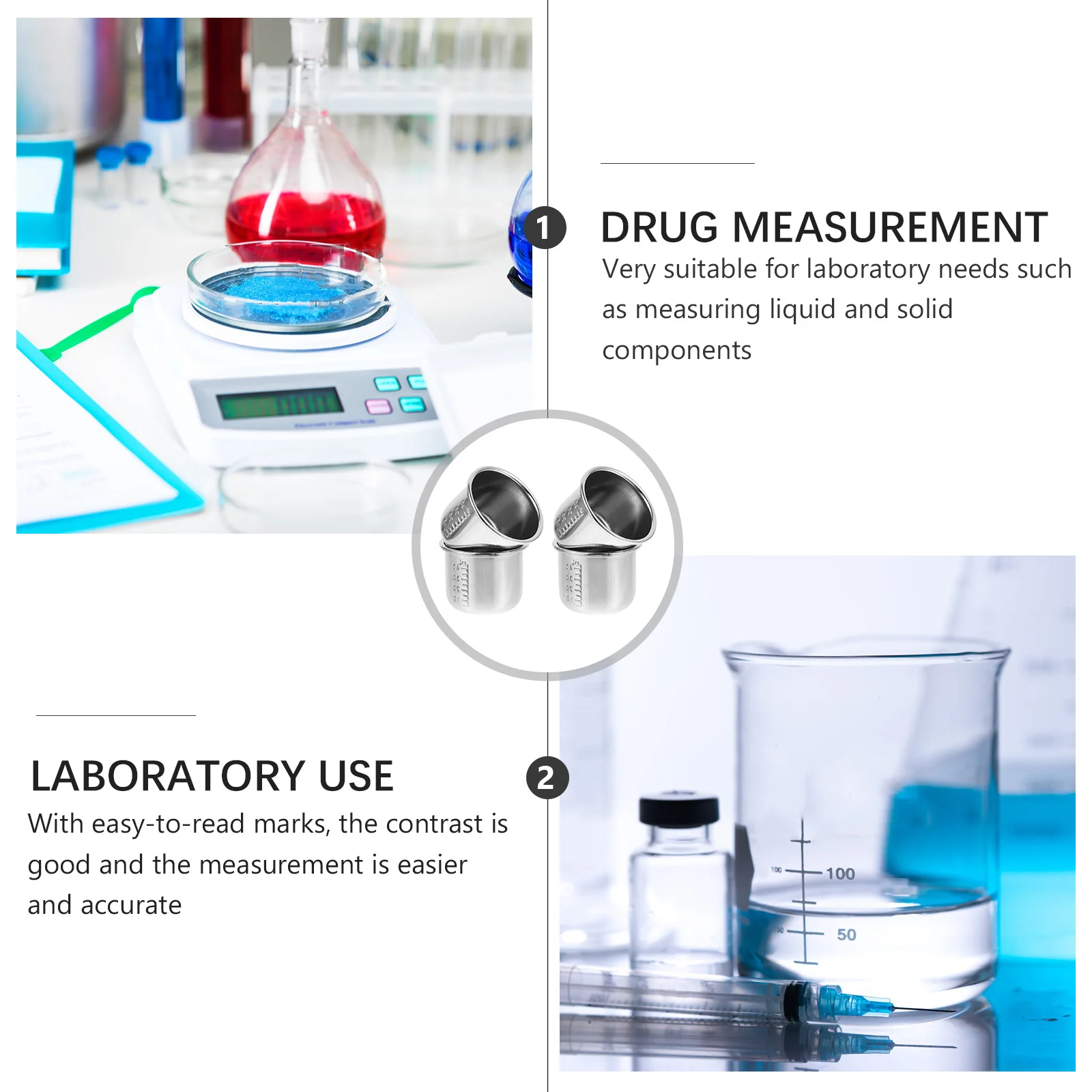 

4Pcs Stainless Steel Measuring Cup Graduated Medicine Cup High Quality Non Leakage Lab Measuring Tool for Precise Liquid Solid