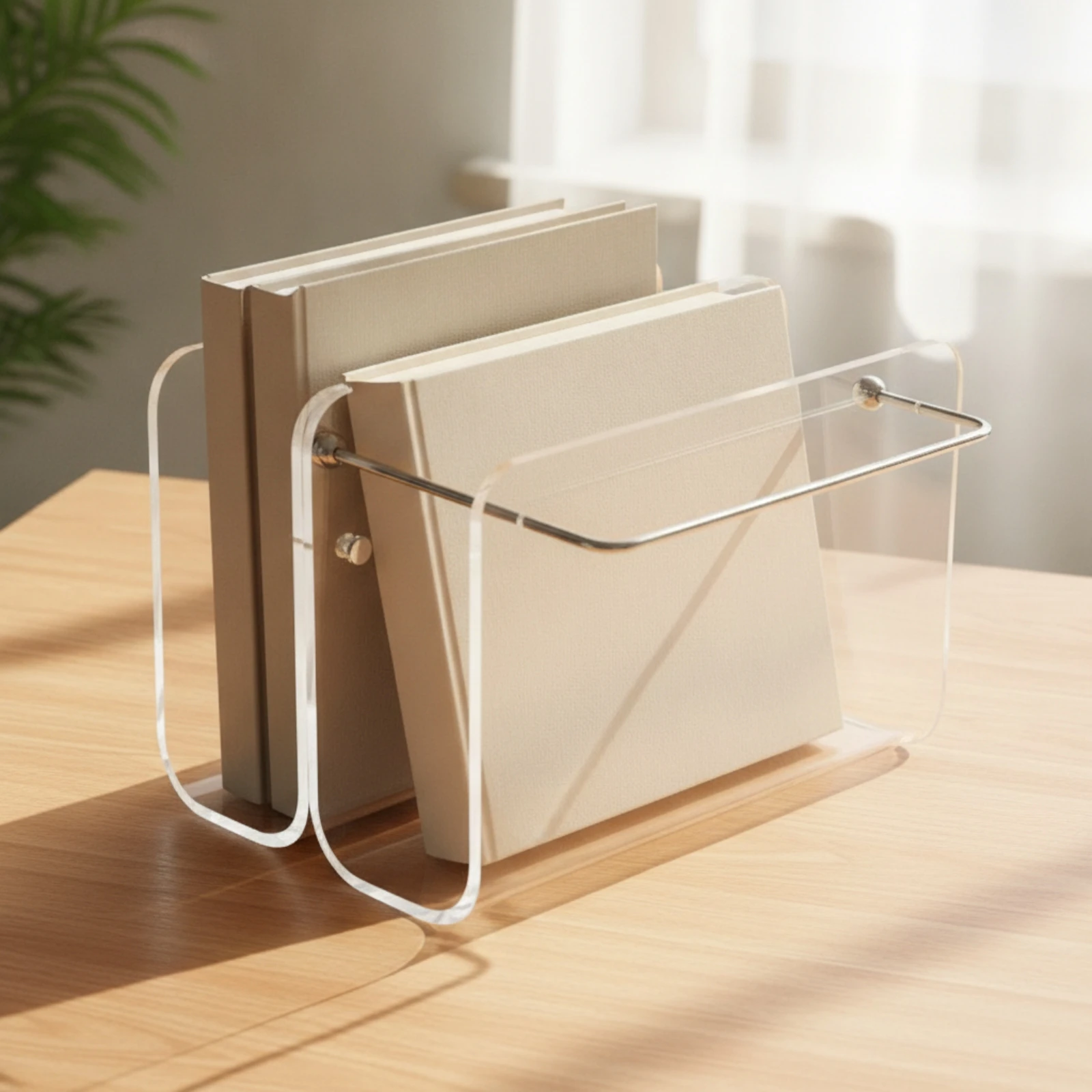 Acrylic Book Holder with Metal Rod Modern Desktop Book Holder Organizer Space-Saving Long-Lasting for Readers, Desk, Office