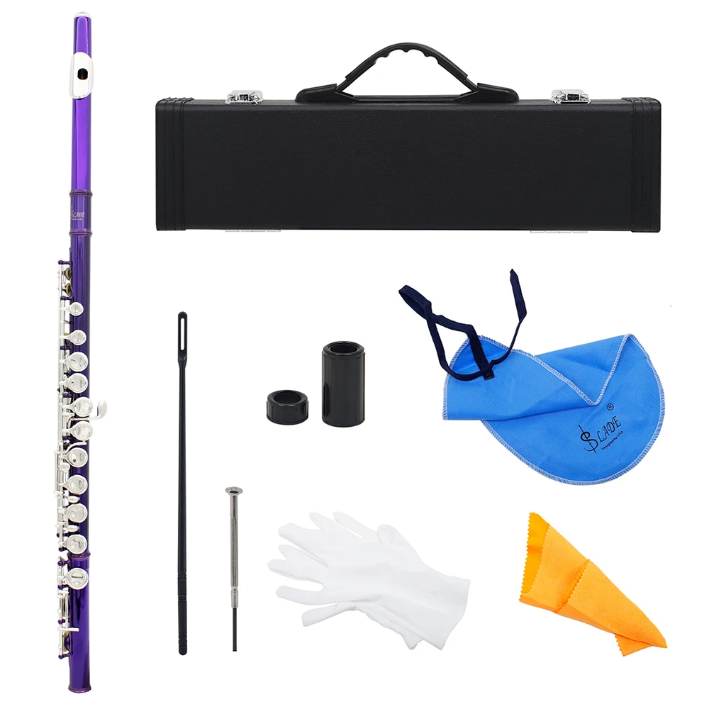 

SLADE C Tone Concert Flute 16 Holes Closed Hole Flute Cupronickel Flute with E key Case Cleaning Cloth Parts & Accessories