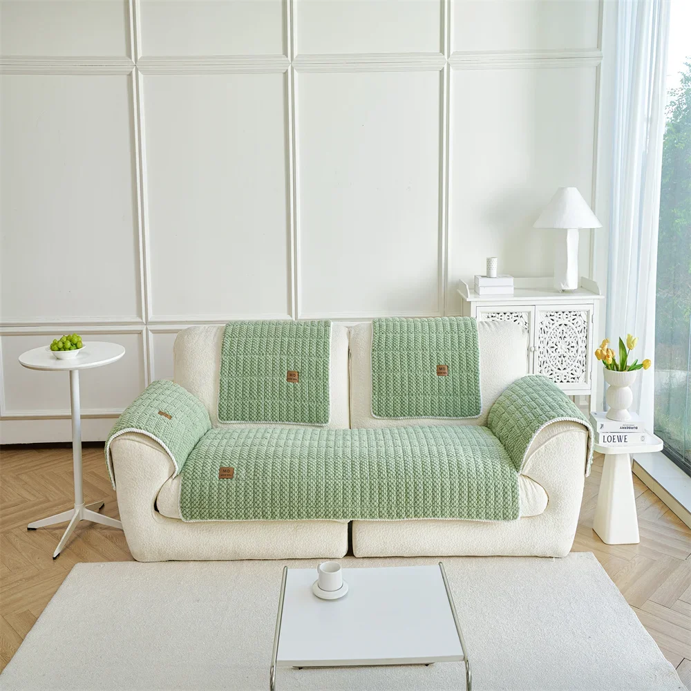 Retro Chenille Sofa Cushion Cover Universal Non-Slip Fixed Straight Row All-Seasons Slipcover for Home Comfort