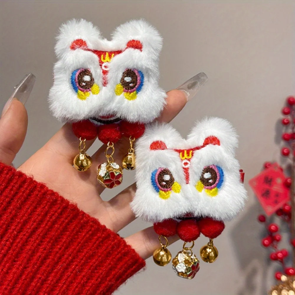 2-teilige Haarspangen für Löwentanz im chinesischen Stil, Plüschtier-Quasten-Design, Neujahrs-Accessoires und Geschenksets, Löwentanz, Haarspangen – Detail 10