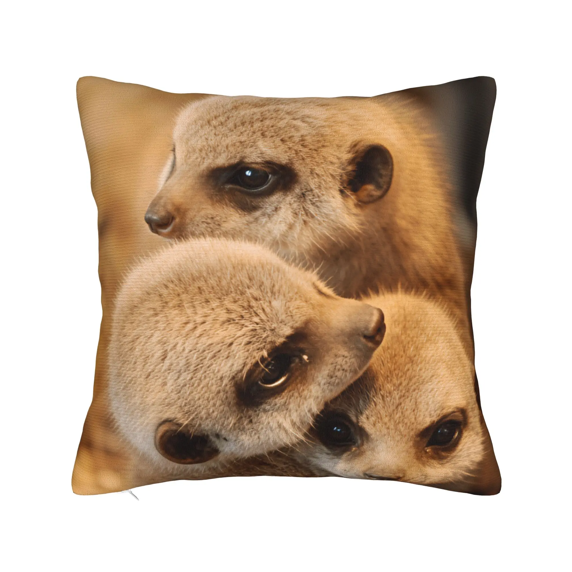 Three Baby Meerkats Stacked Pillow Case  Custom Pillow Cover For Sofa Home Decoration Funny Pillowcases