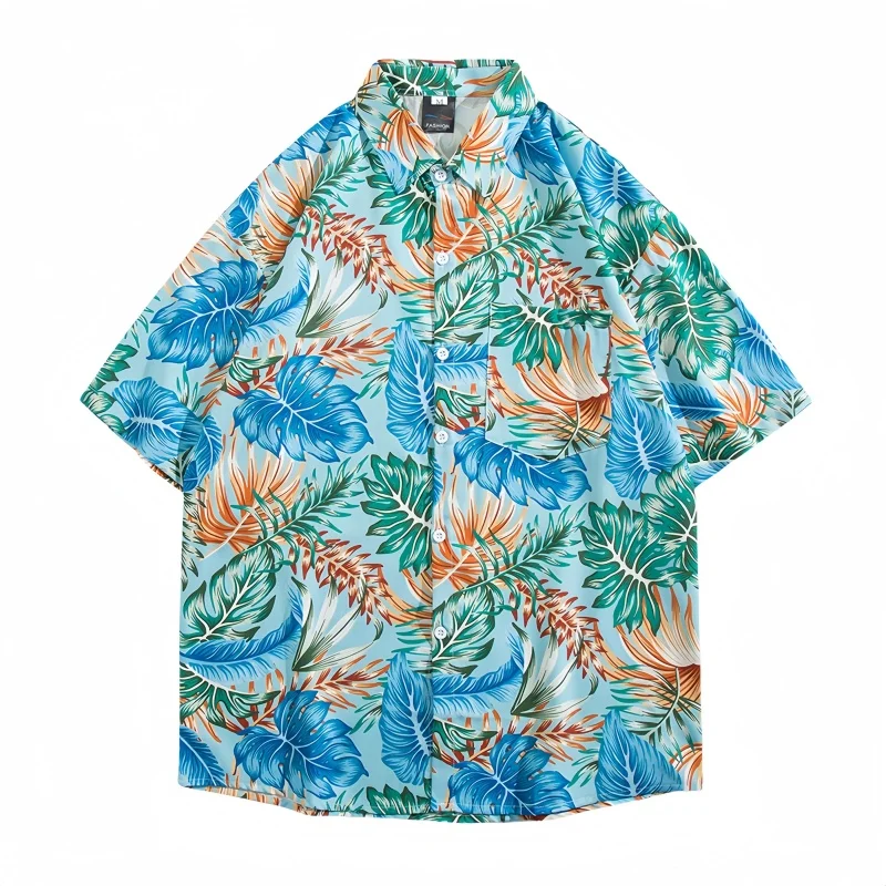 Summer Men's Vintage Hawaiian Beach Short Sleeve Floral Shirt Fashion Handsome Loose Fitting Casual Seaside Shirt