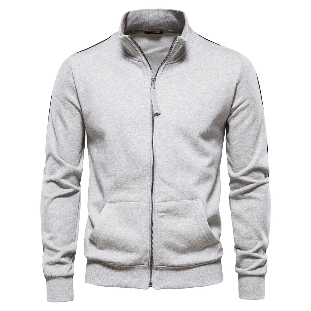 

2024 autumn new men's stand-up collar zipper long-sleeved kangaroo pocket hoodie all sports contrast color casual cotton jacket